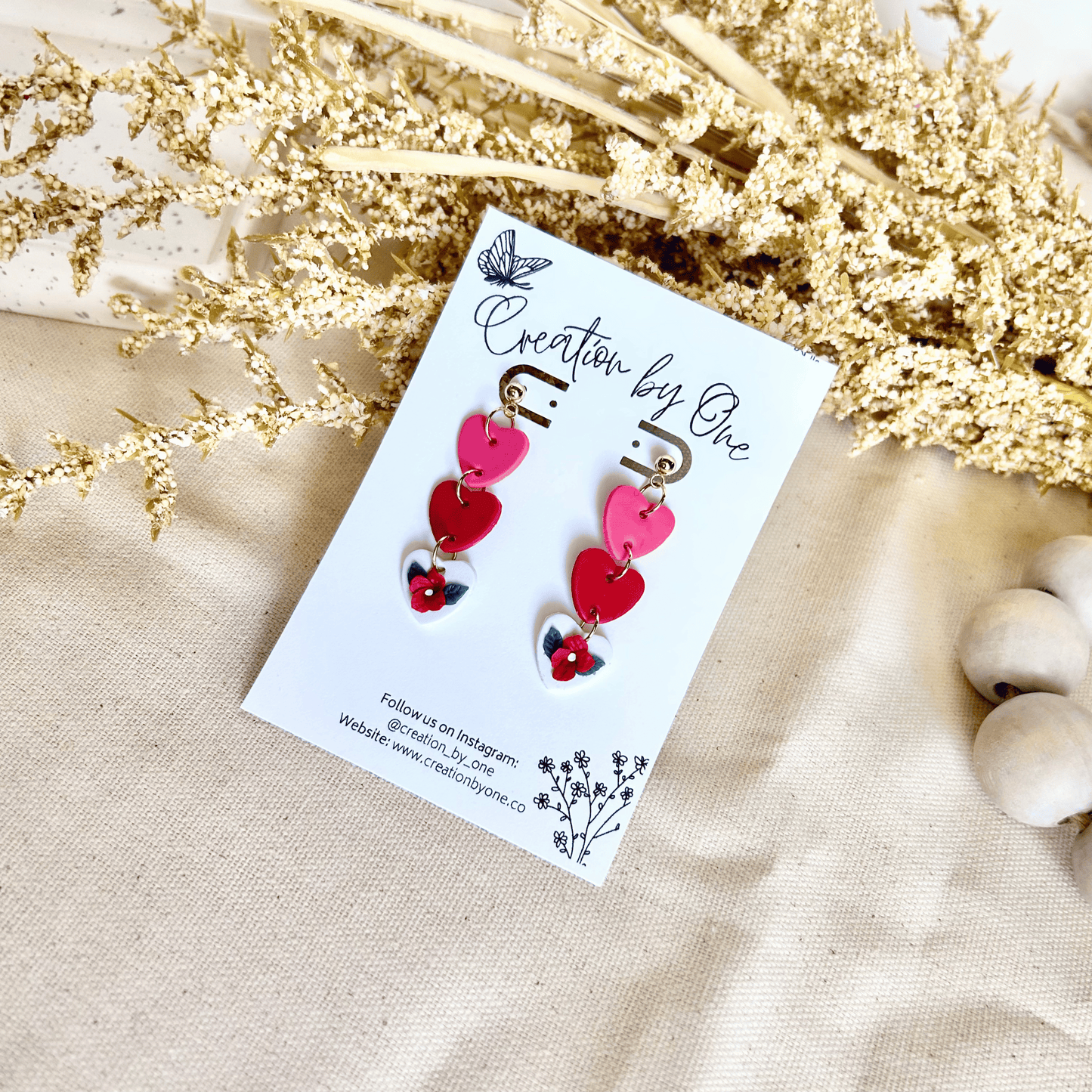 Three Hearts Bloom Polymer Clay Earrings