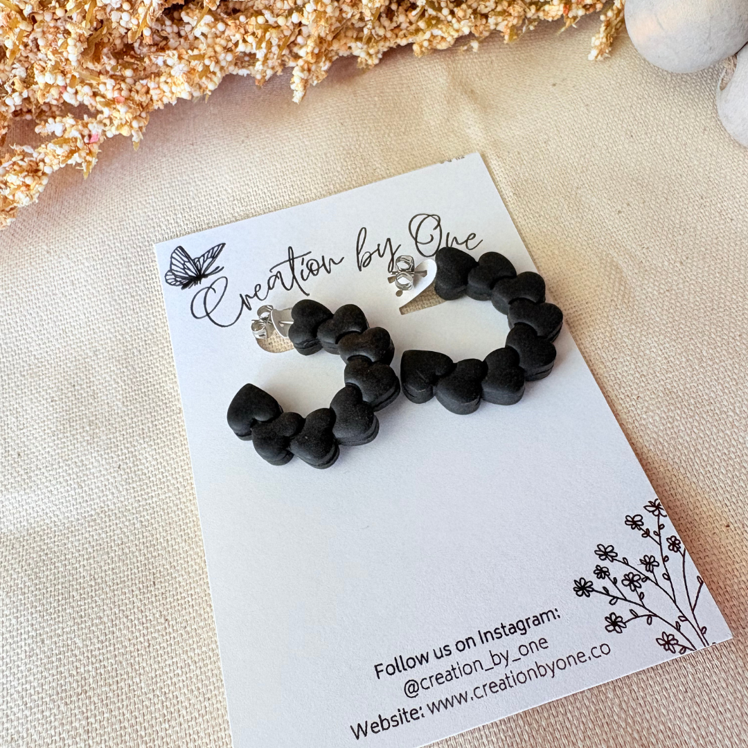 Black Hoop Earrings | Lightweight Handmade Polymer Clay Jewelry