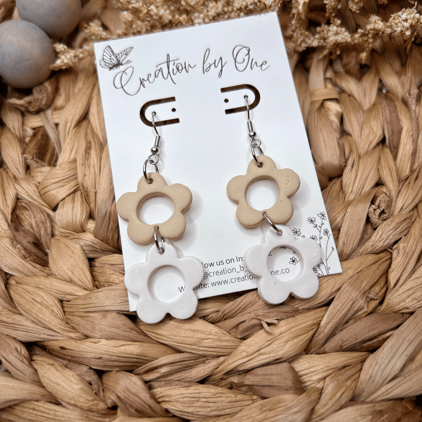Neutral Spring Flowers polymer clay earrings