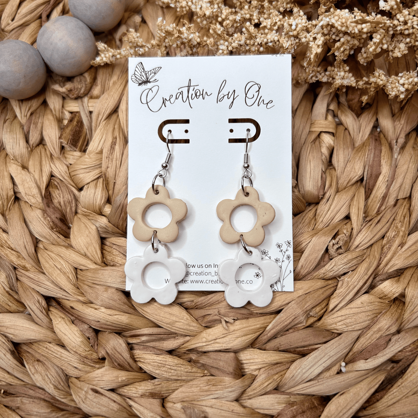 Neutral Spring Flowers polymer clay earrings