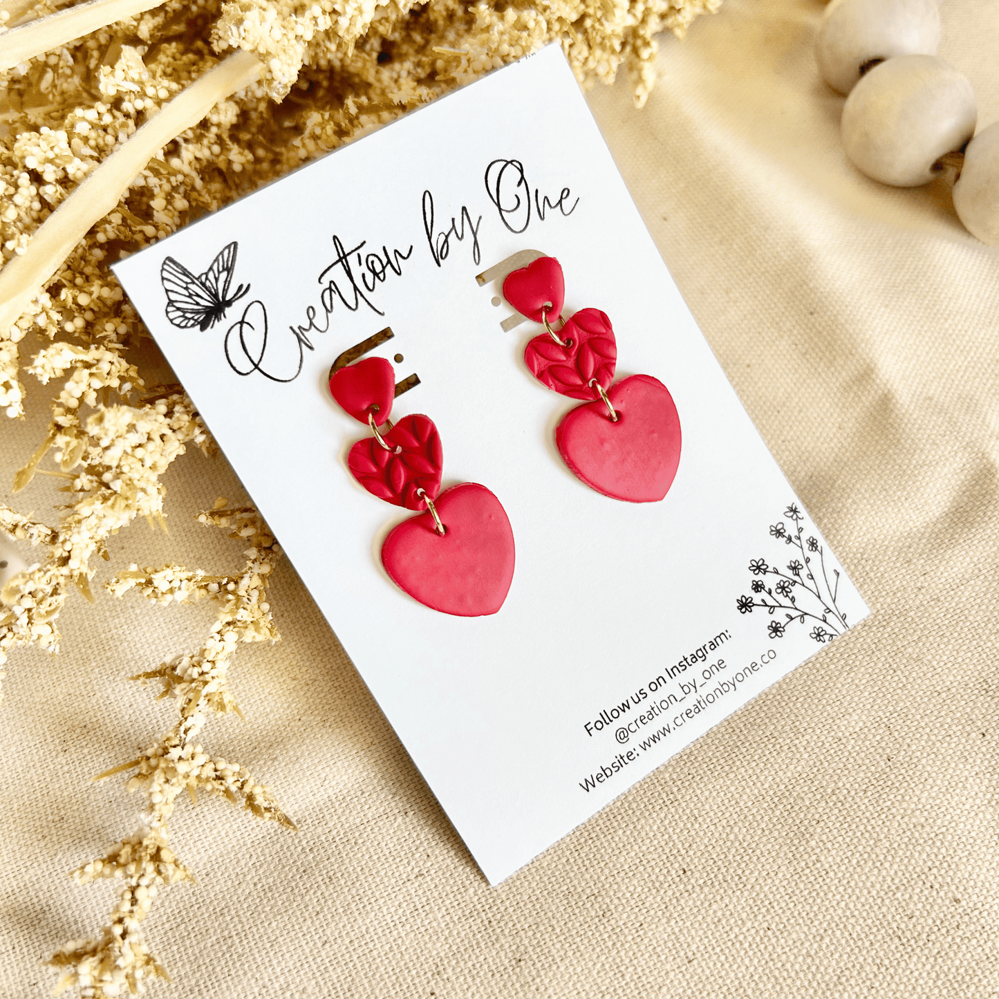 Red Hearts Polymer Clay Earrings