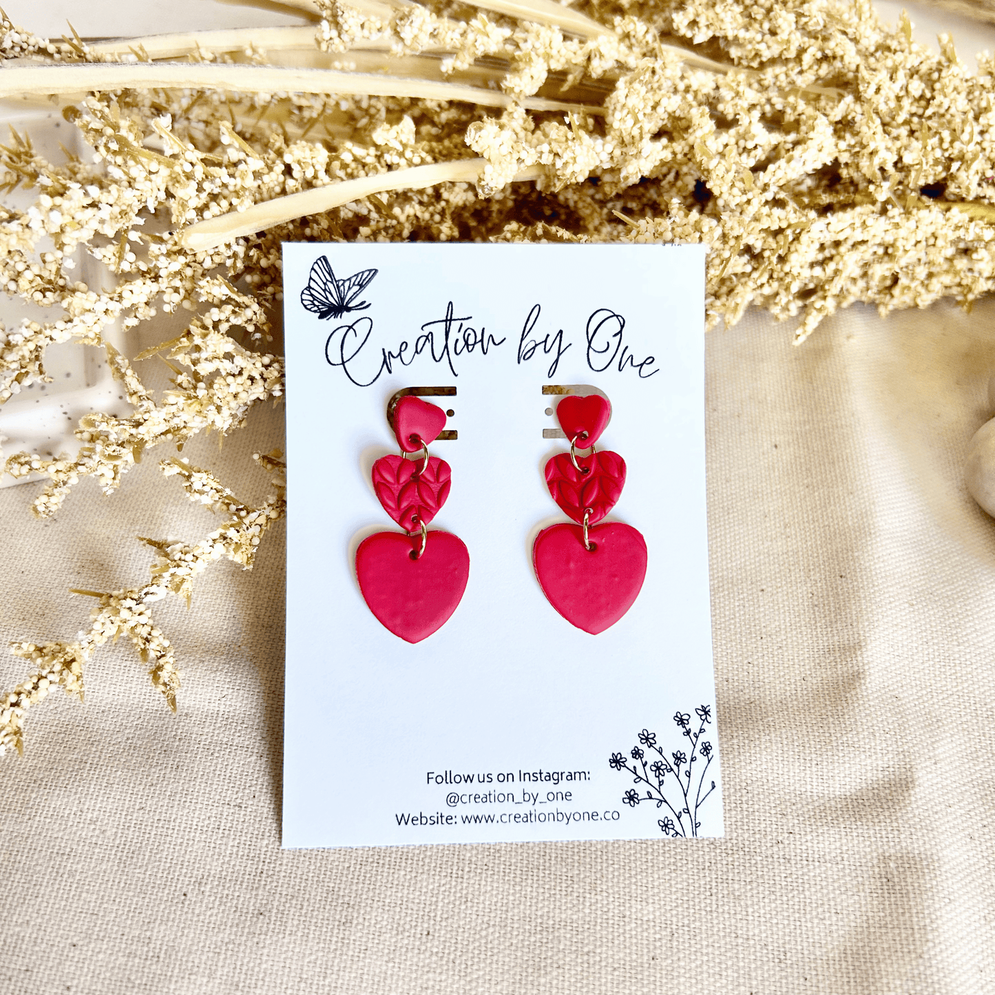 Red Hearts Polymer Clay Earrings