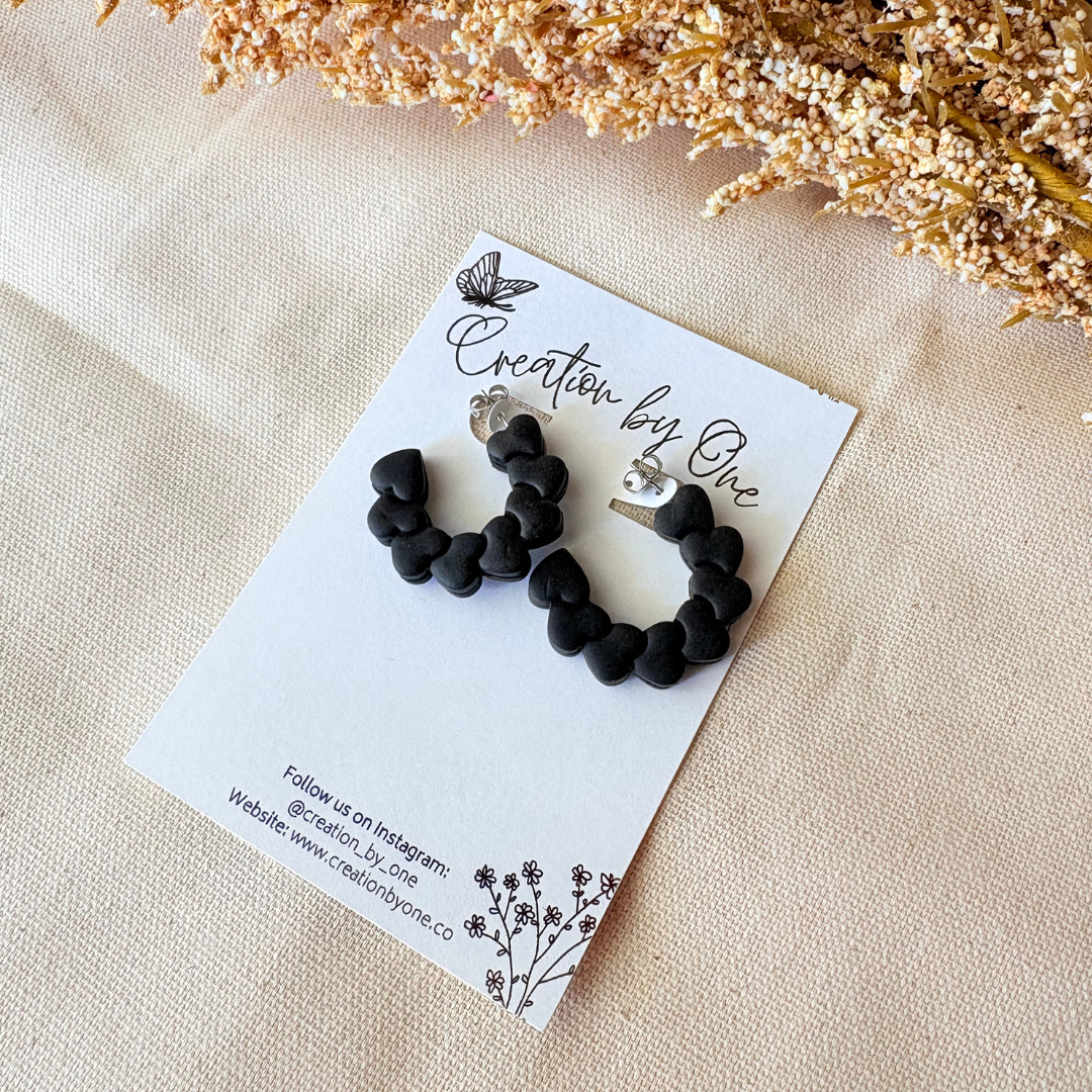 Black Hoop Earrings | Lightweight Handmade Polymer Clay Jewelry