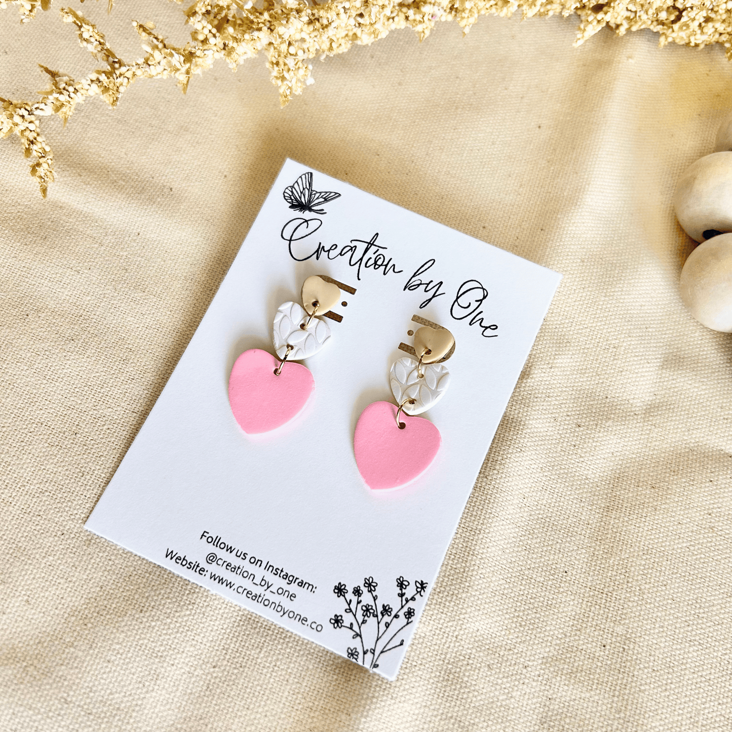 Neutral Hearts Polymer Clay Earrings
