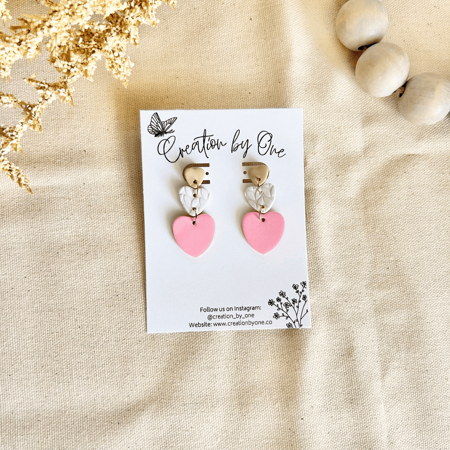 Neutral Hearts Polymer Clay Earrings