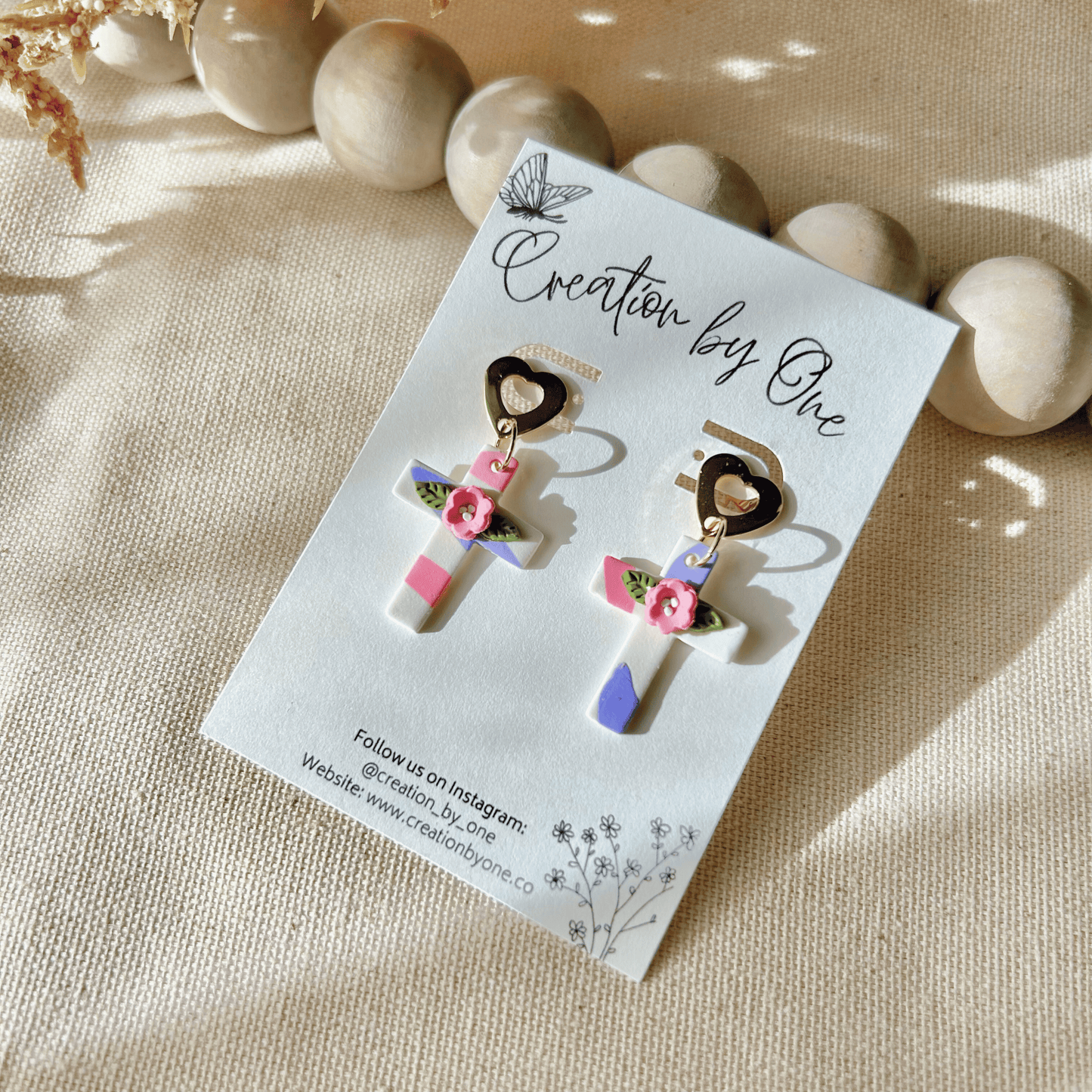 Love on a Cross Polymer Clay Earrings – Elegant, Lightweight & 14K Gold-Plated ✝️💕