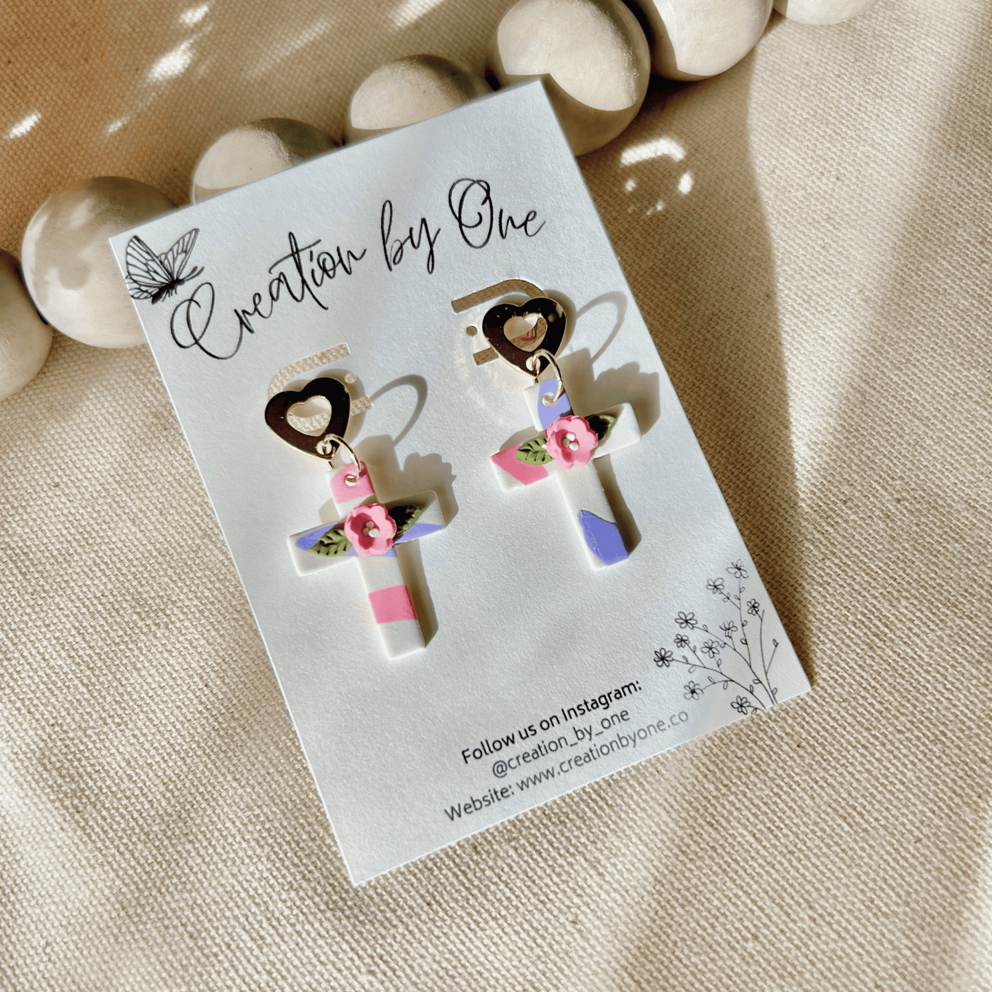 Love on a Cross Polymer Clay Earrings – Elegant, Lightweight & 14K Gold-Plated ✝️💕