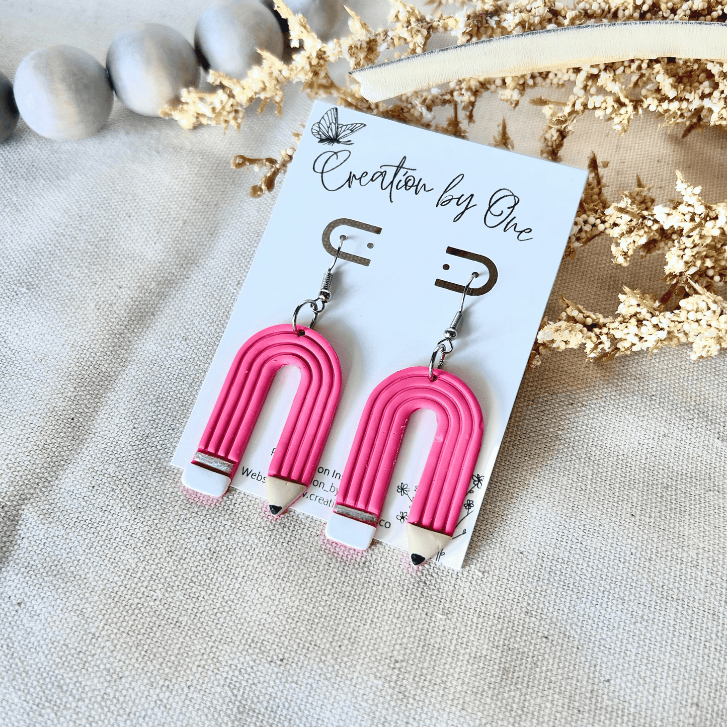 Back to School Pink U Shaped Pencil Dangles