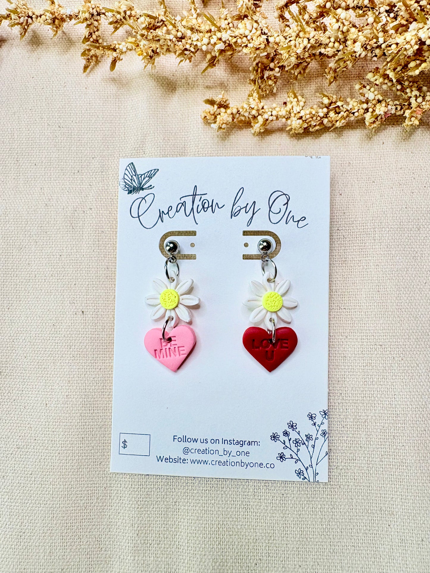 Pink Be Mine and red Love You heart earrings lightweight hypoallergenic jewelry