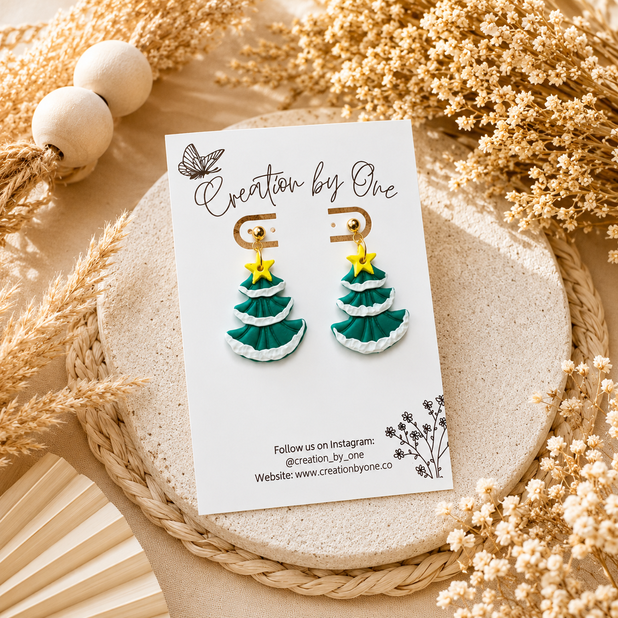 Christmas tree earrings 14k gold-plated studs.
