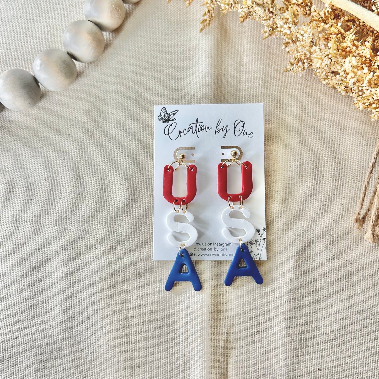 USA Pride Earrings – Red, White, & Blue Polymer Clay with Gold-Plated Studs