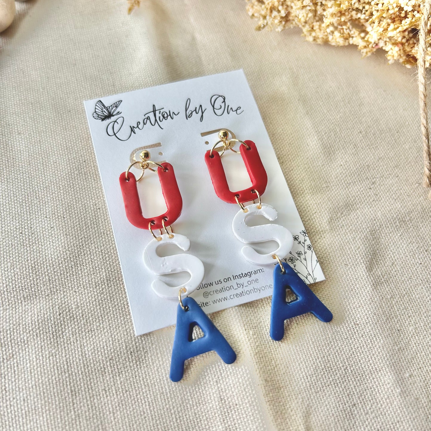 USA Pride Earrings – Red, White, & Blue Polymer Clay with Gold-Plated Studs