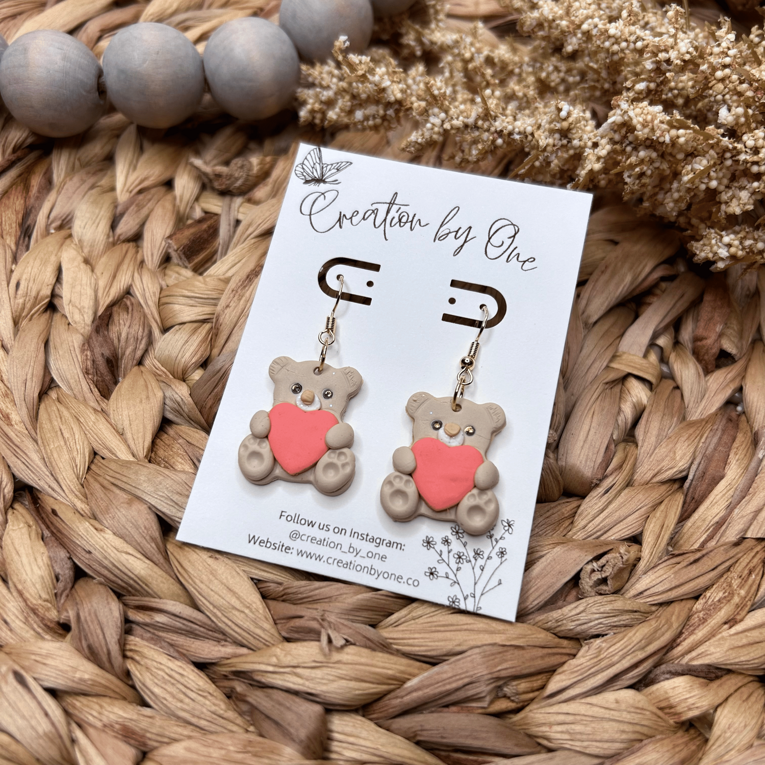 Red Flower Valentine Clay Earrings