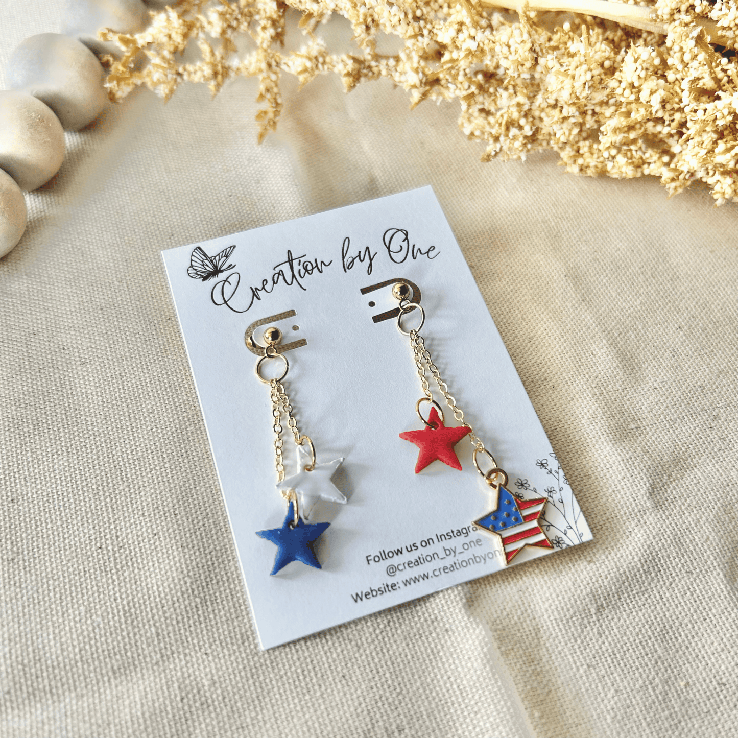 Star-Spangled Shine Earrings – Red, White, & Blue Stars with American Flag Accent & 14K Gold Plated Posts