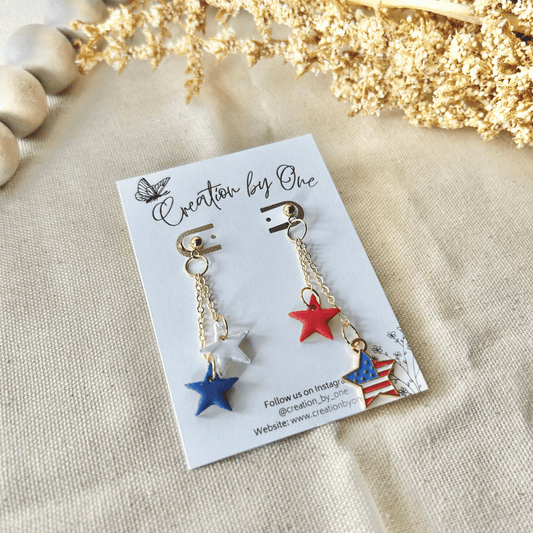 Star-Spangled Shine Earrings – Red, White, & Blue Stars with American Flag Accent & 14K Gold Plated Posts