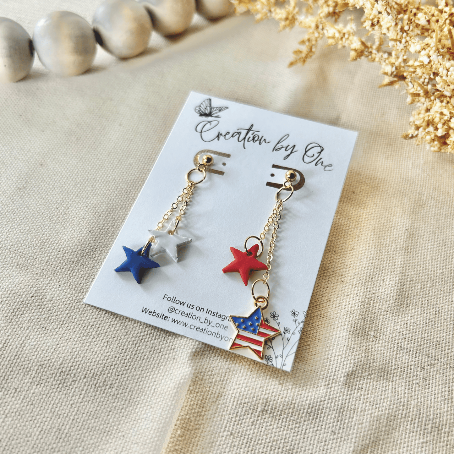 Star-Spangled Shine Earrings – Red, White, & Blue Stars with American Flag Accent & 14K Gold Plated Posts