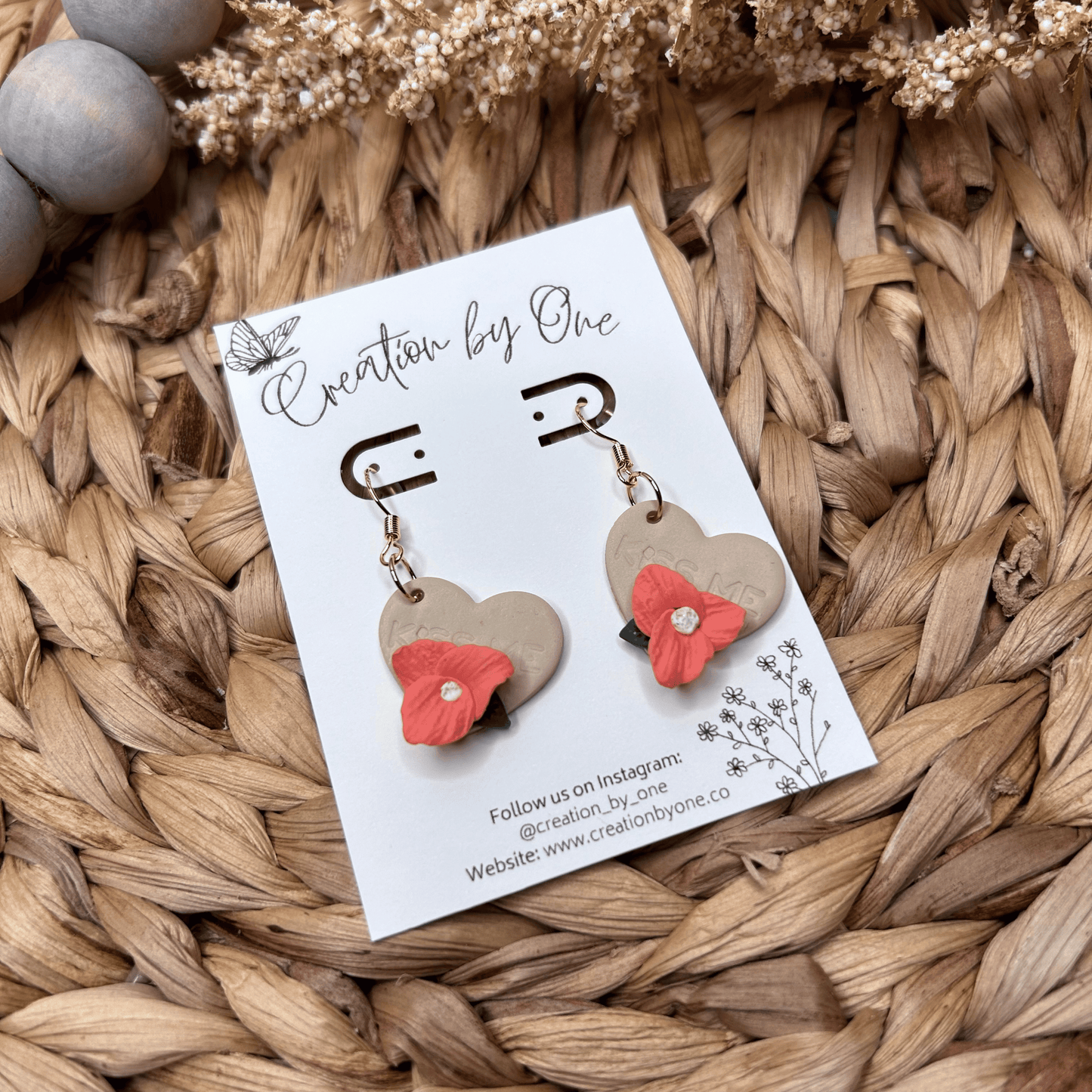 Kiss Me Flowers Polymer Clay Earrings with Flowers