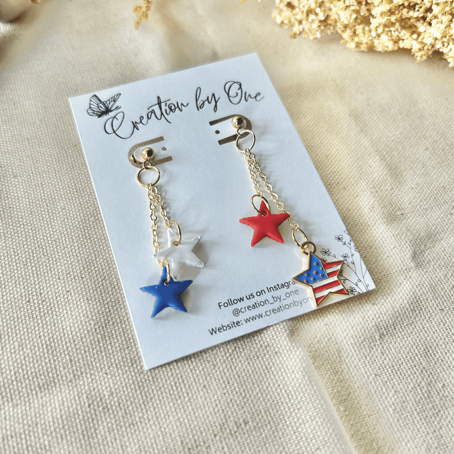 Star-Spangled Shine Earrings – Red, White, & Blue Stars with American Flag Accent & 14K Gold Plated Posts