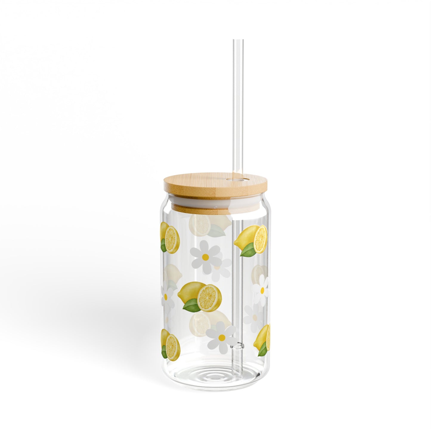 Lemon and Daisies Glass Cup, 16 Ounce Cup