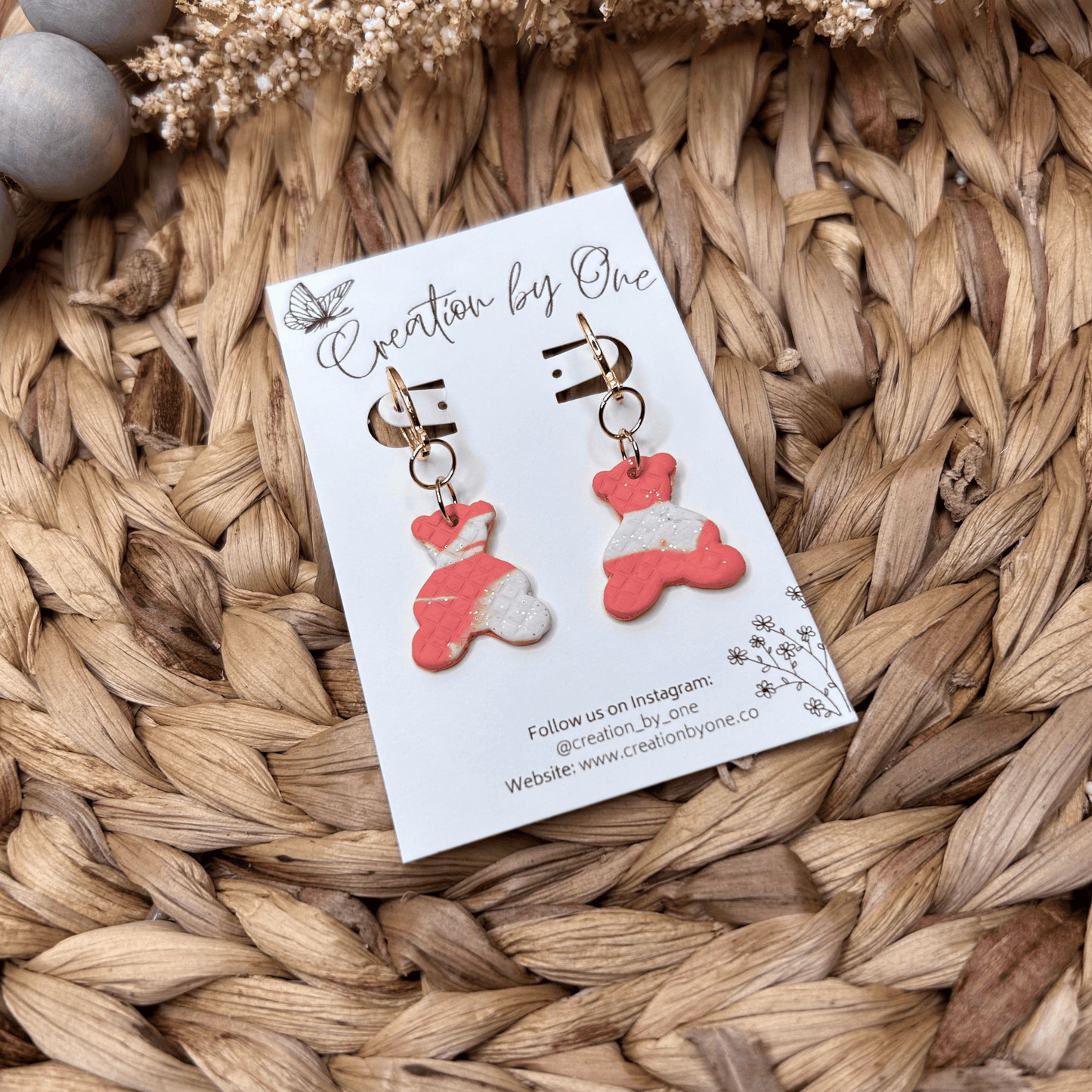 Huggie studs with a bear Valentine Clay Earrings