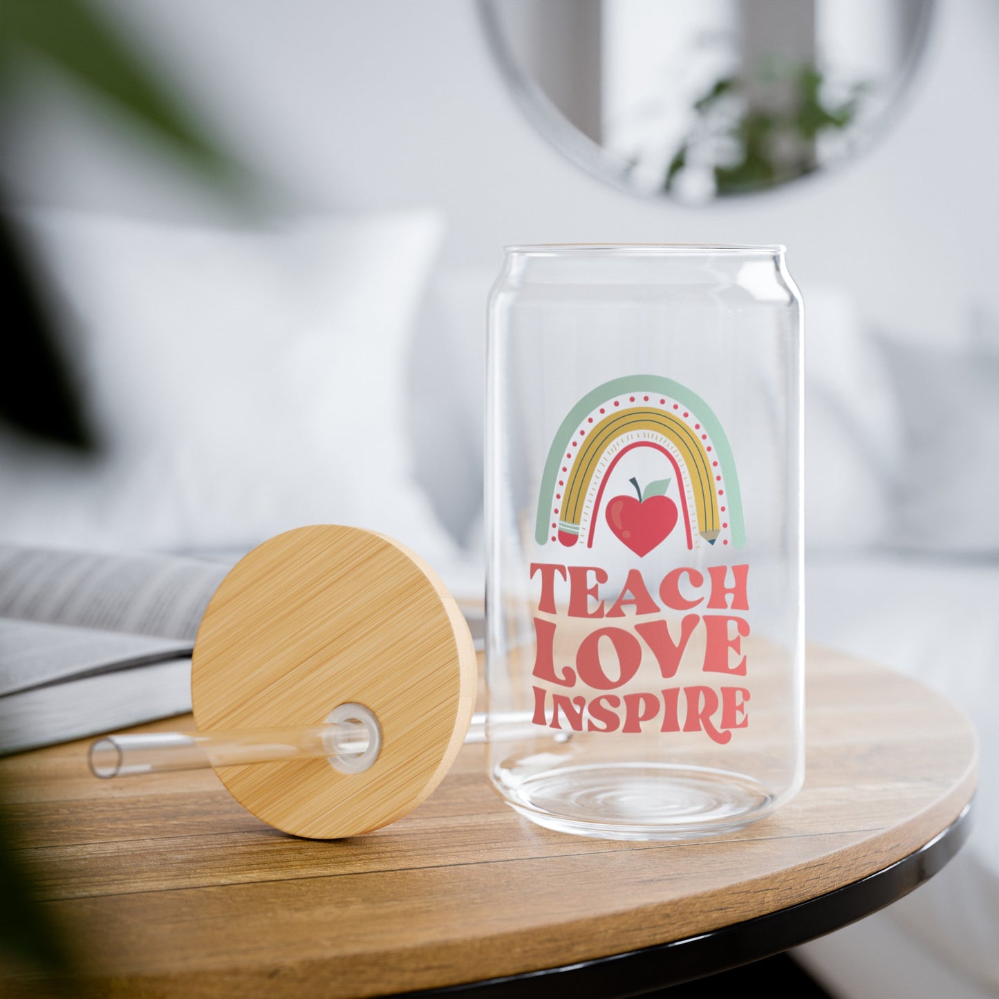 Teach Love Inspire Glass Cup, 16 Ounce Cup