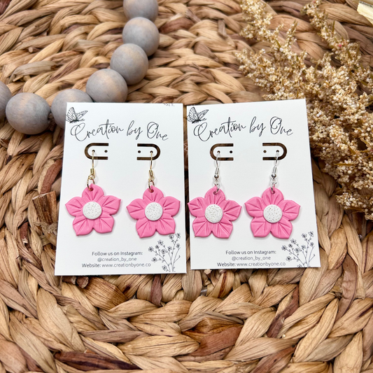 Pink Flowers Polymer Clay Earrings