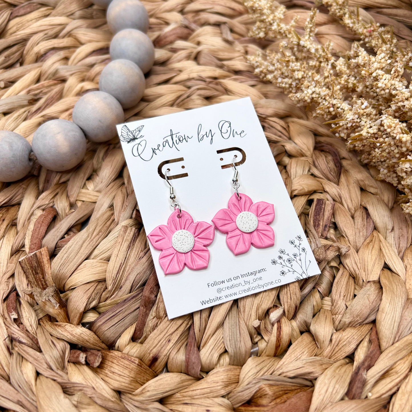 Pink Flowers Polymer Clay Earrings