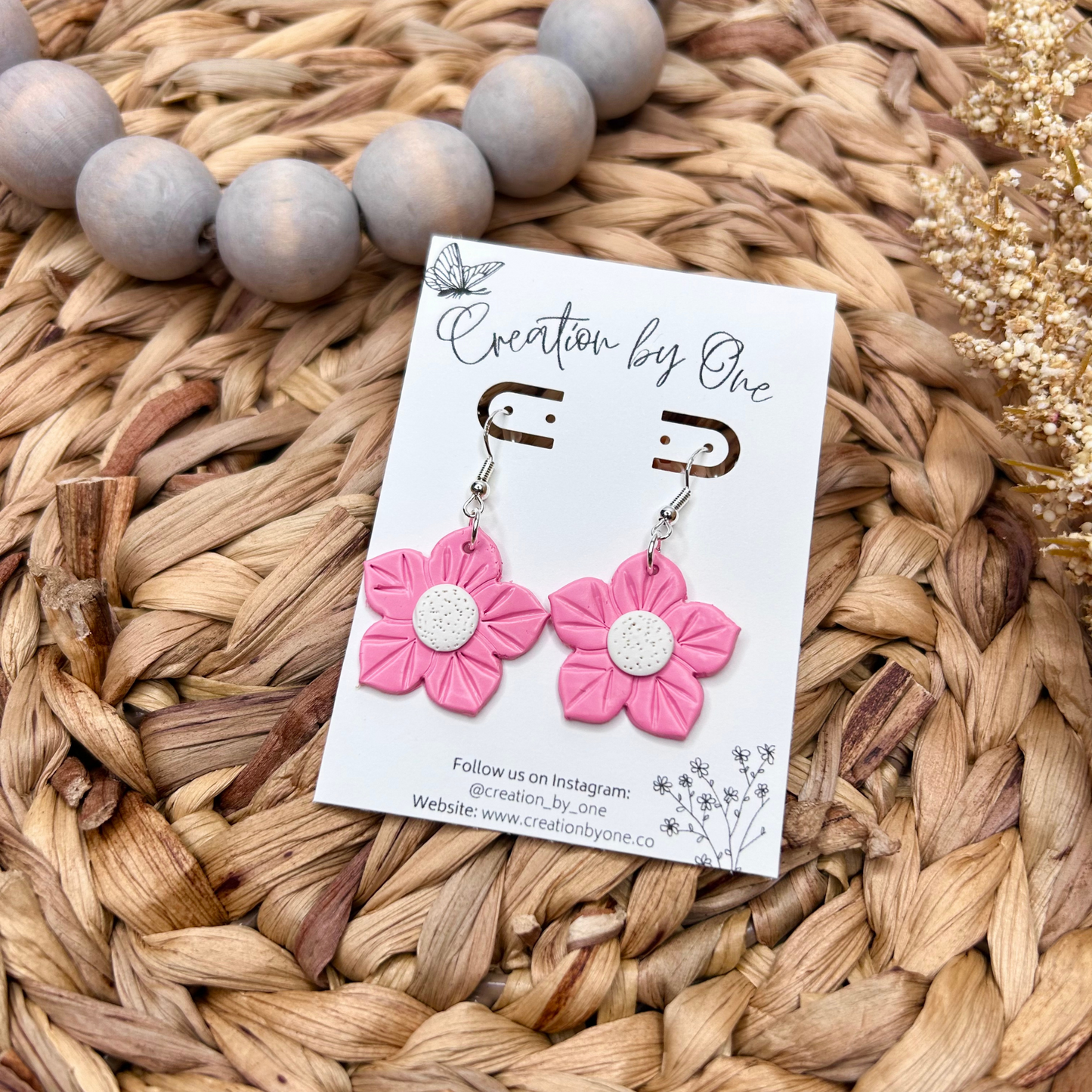 Pink Flowers Polymer Clay Earrings