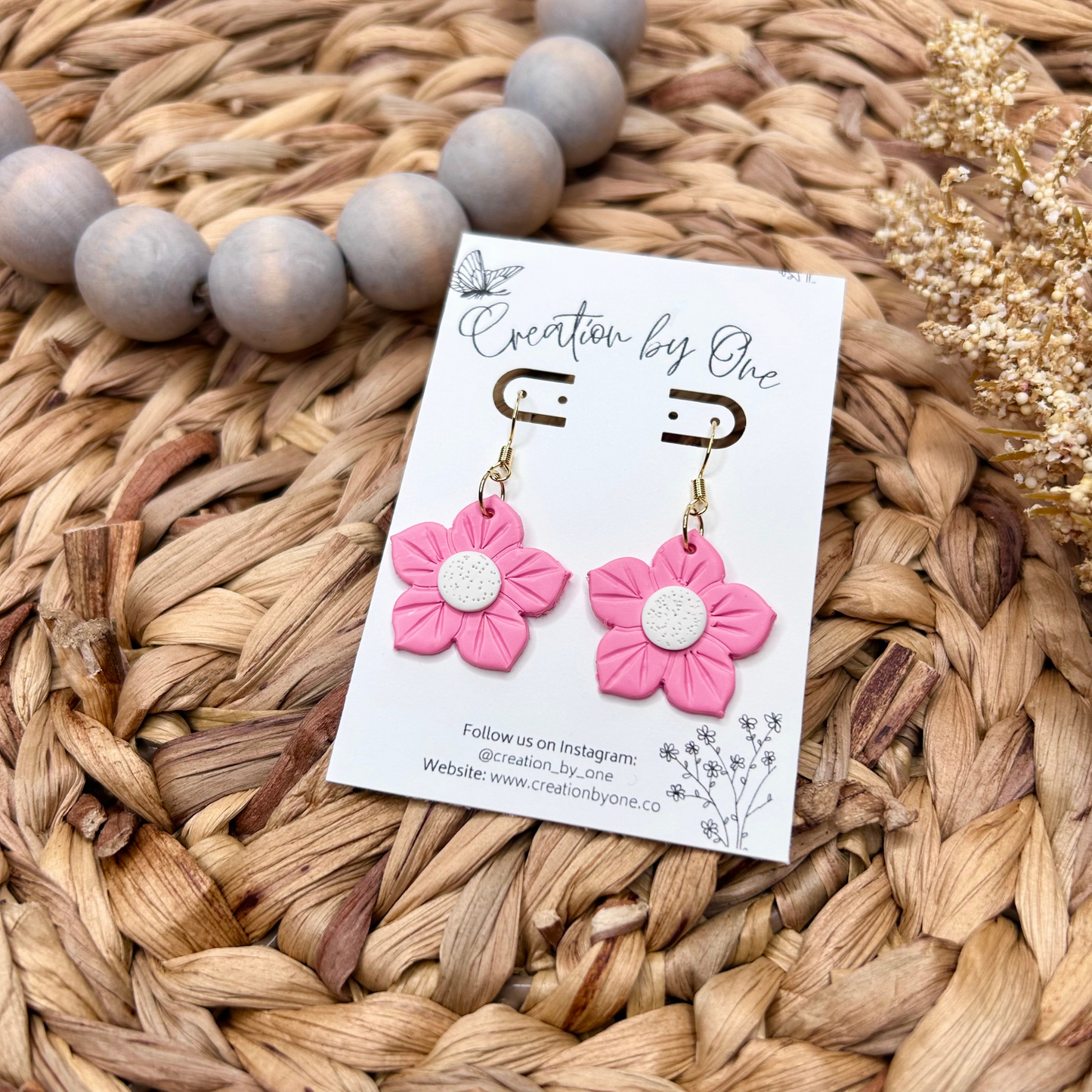 Pink Flowers Polymer Clay Earrings