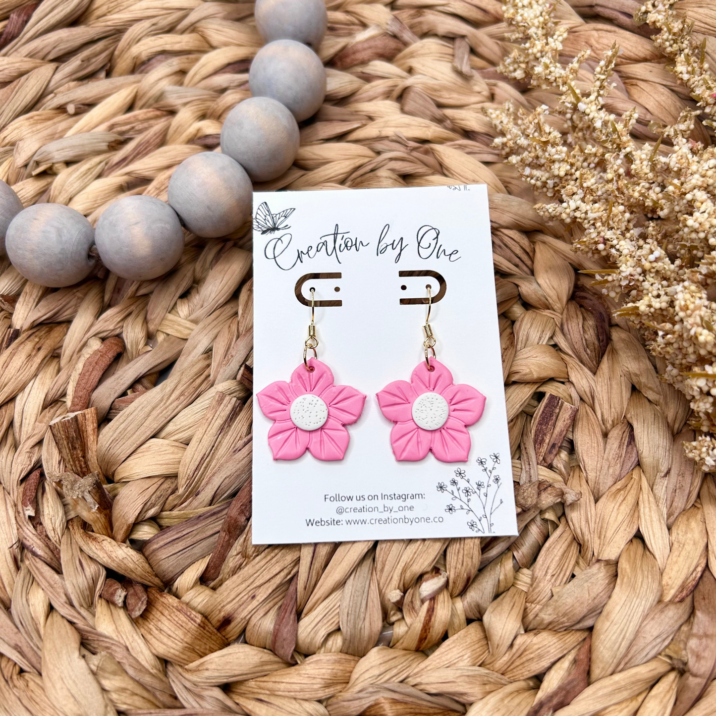 Pink Flowers Polymer Clay Earrings