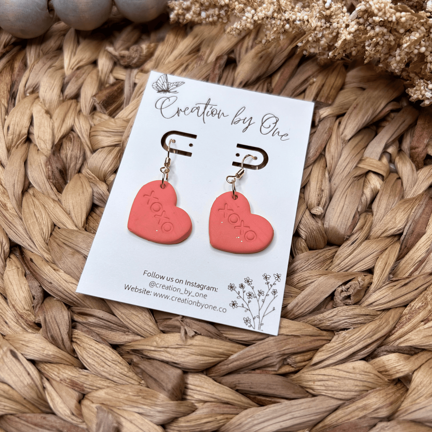 Coral Polymer Clay Earrings XOXO Coral  Valentine Clay Earrings