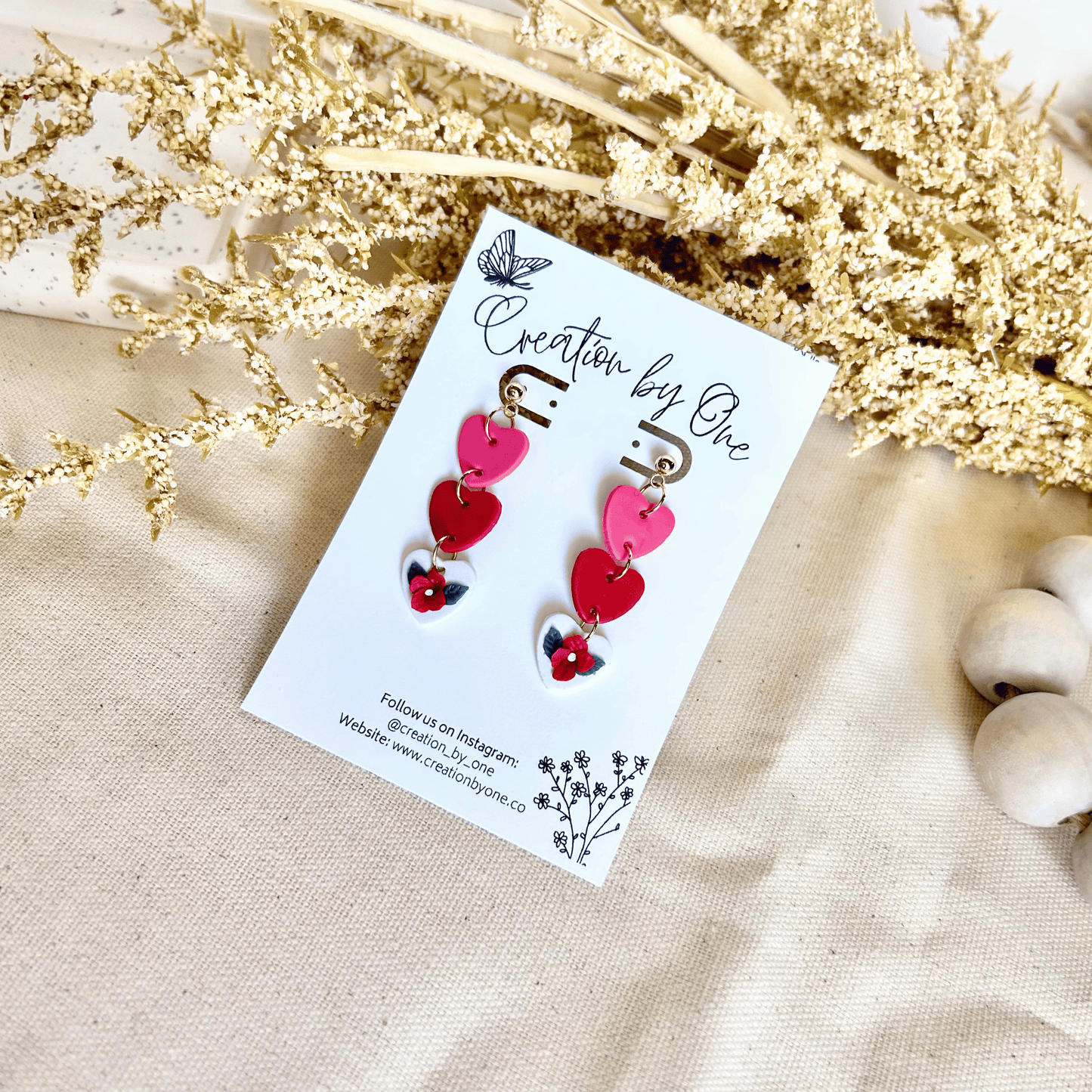 Three Hearts Bloom Polymer Clay Earrings