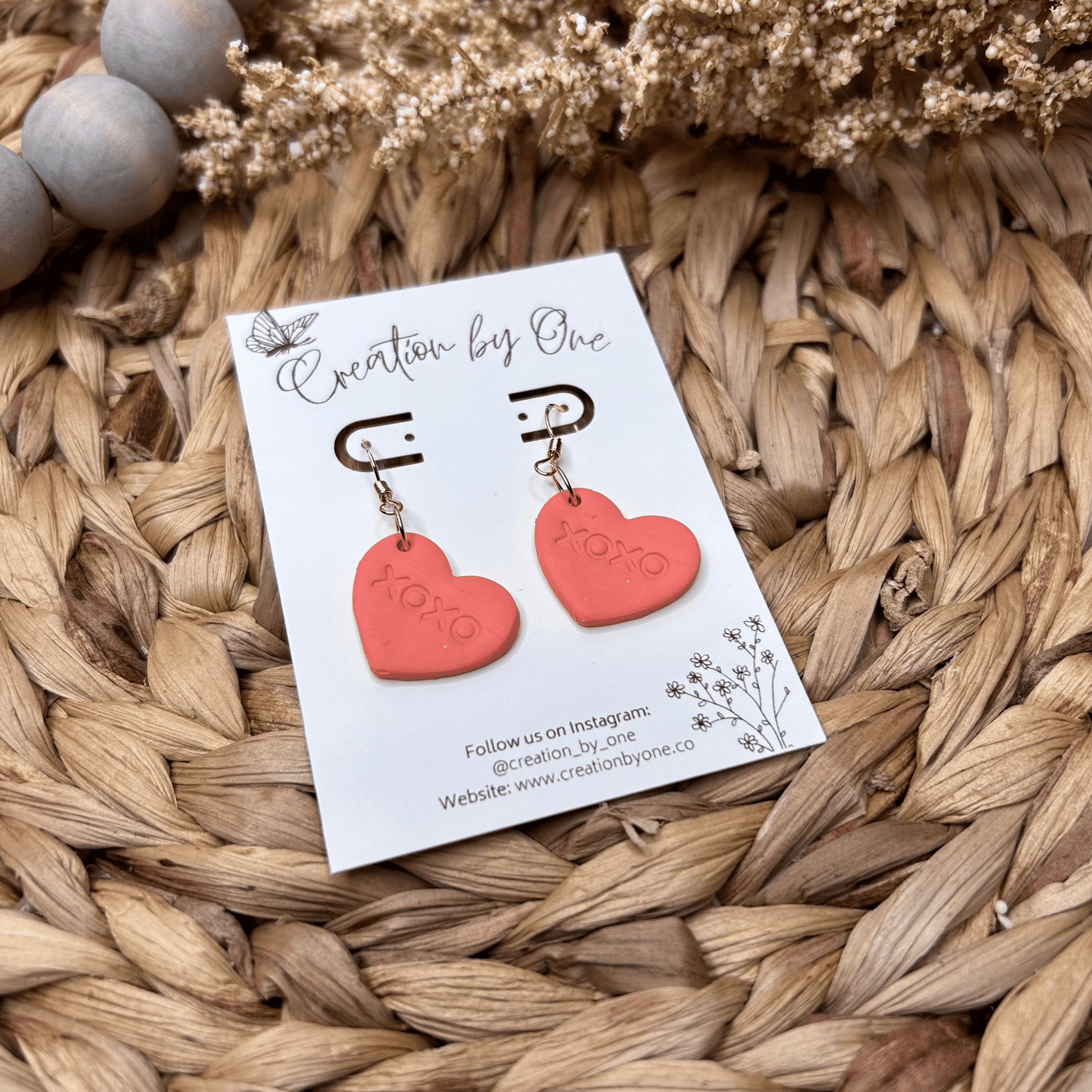 Coral Valentine Clay Earrings XOXO