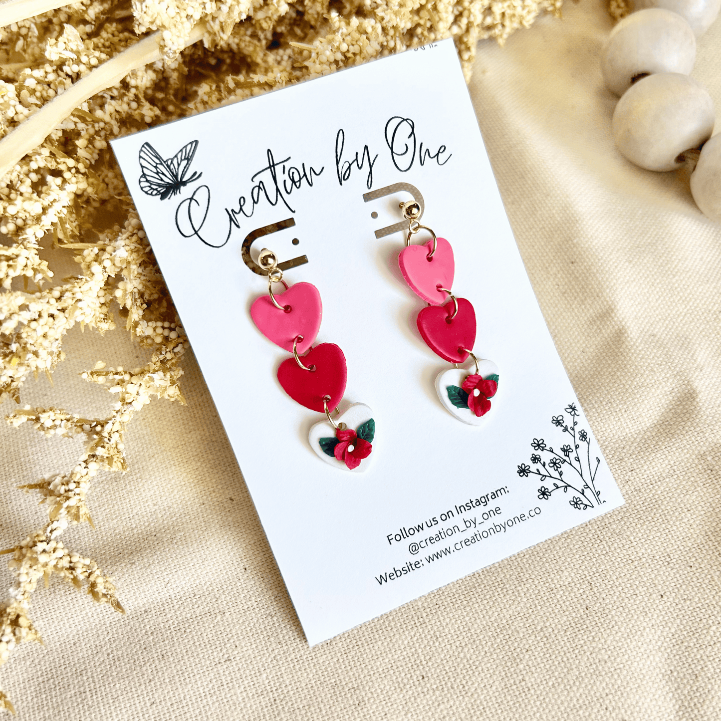 Three Hearts Bloom Polymer Clay Earrings