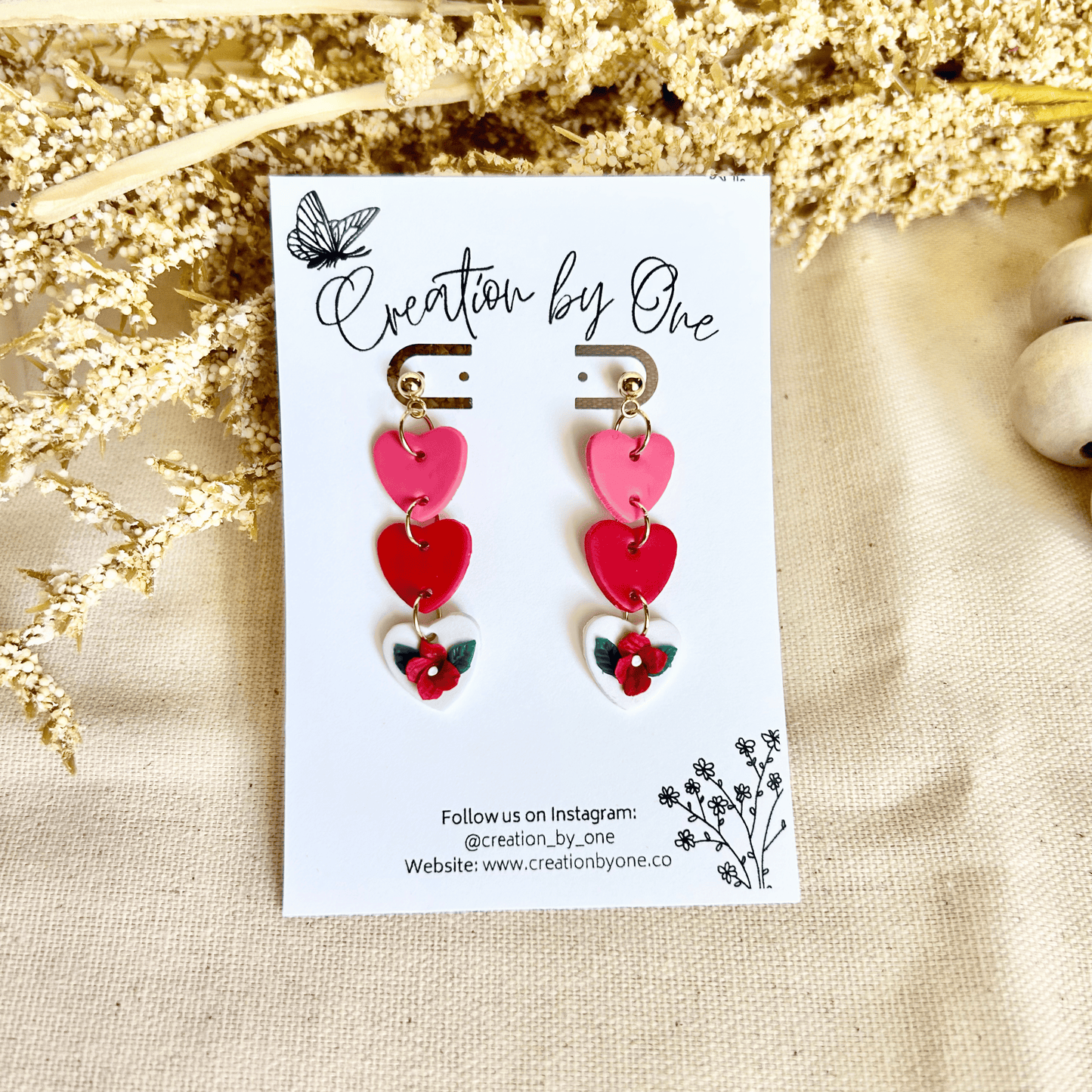 Three Hearts Bloom Polymer Clay Earrings