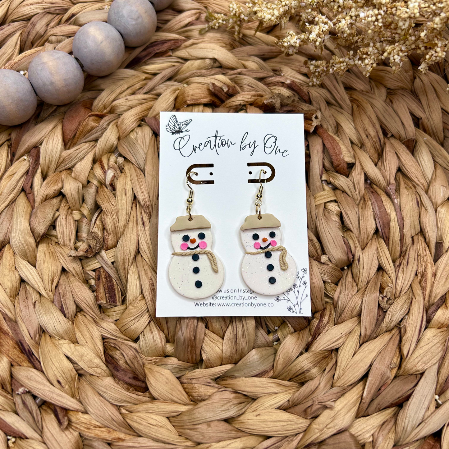 Neutral Snowman Polymer Clay Earrings