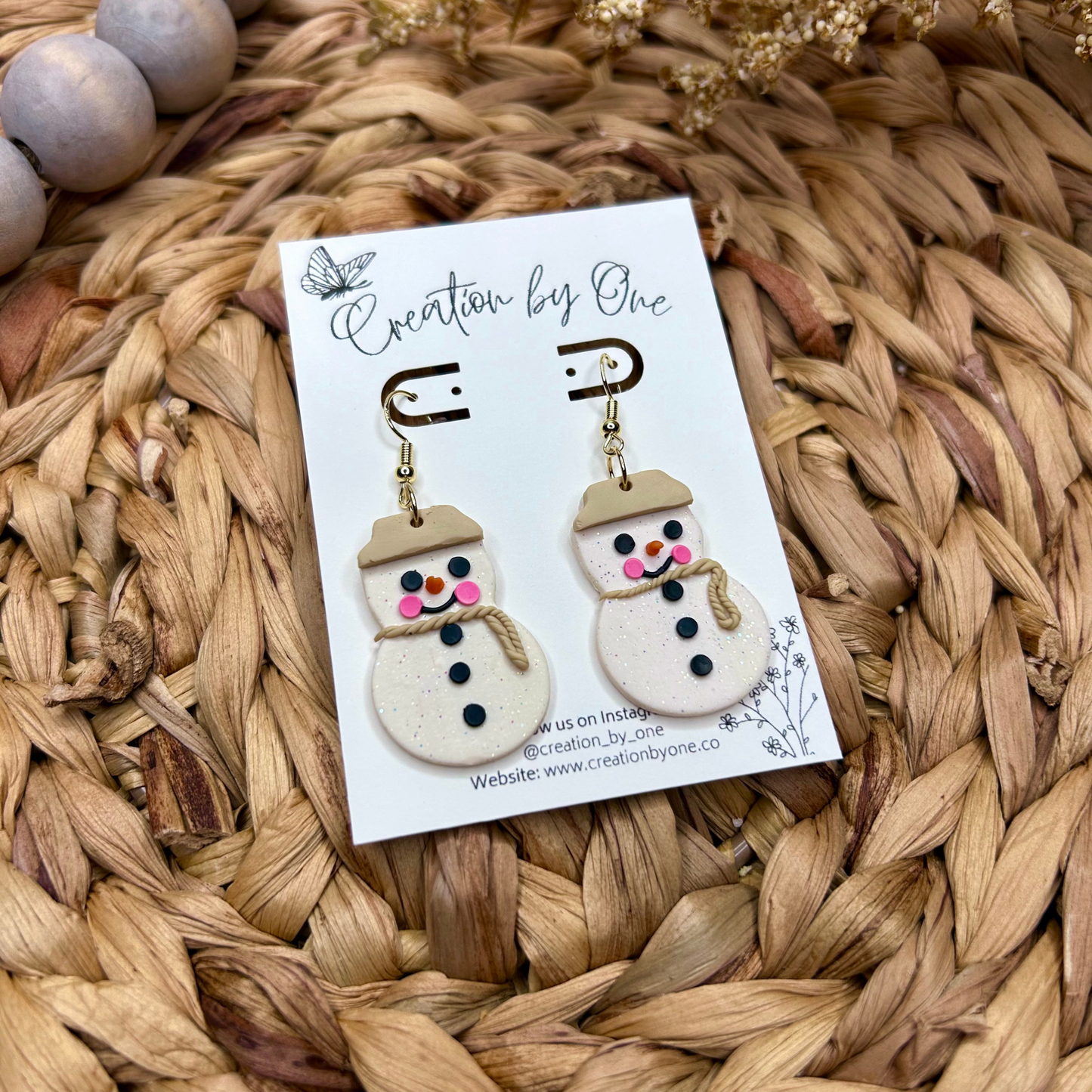 Neutral Snowman Polymer Clay Earrings