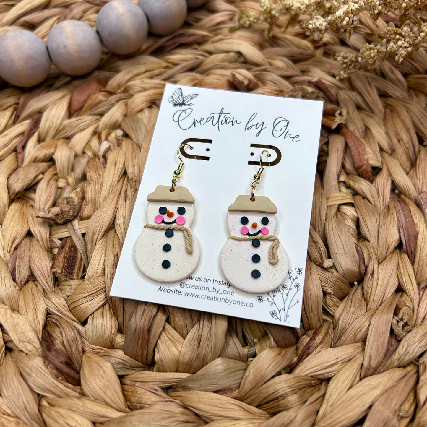 Neutral Snowman Polymer Clay Earrings