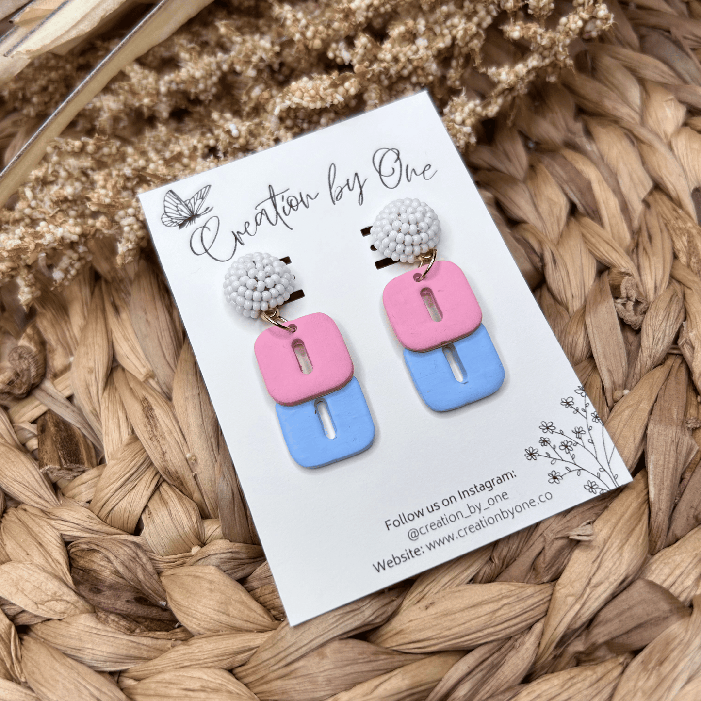 Blue and Pink Polymer Clay Earrings