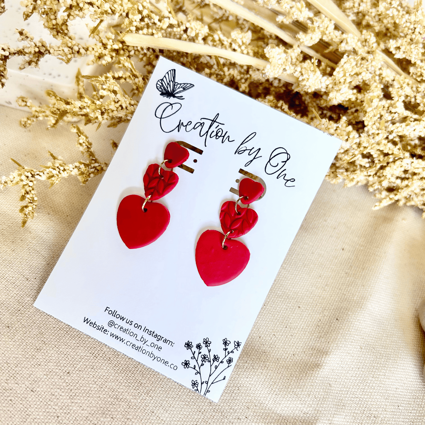 Red Hearts Polymer Clay Earrings 