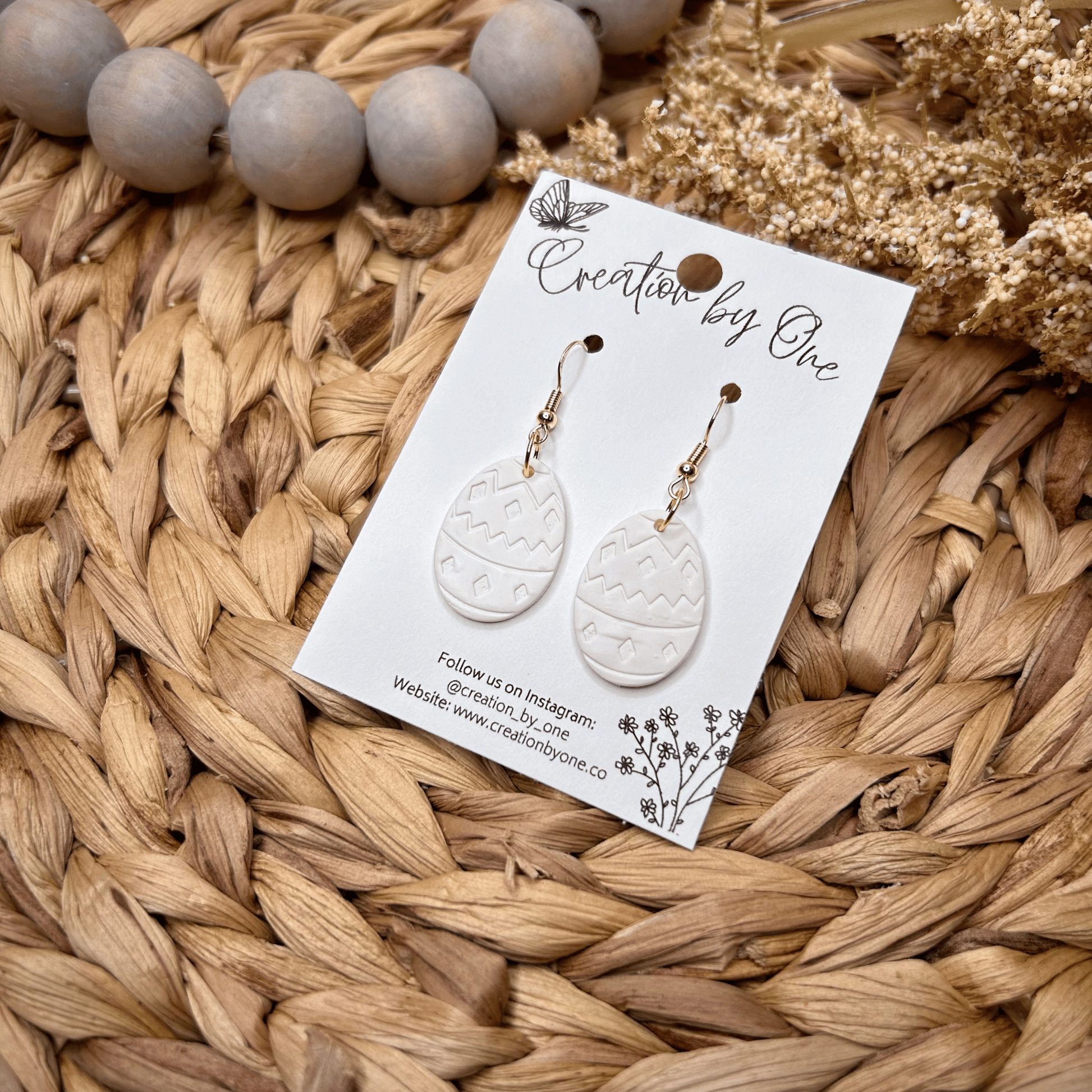 Classic White Easter Egg Polymer Clay Earrings