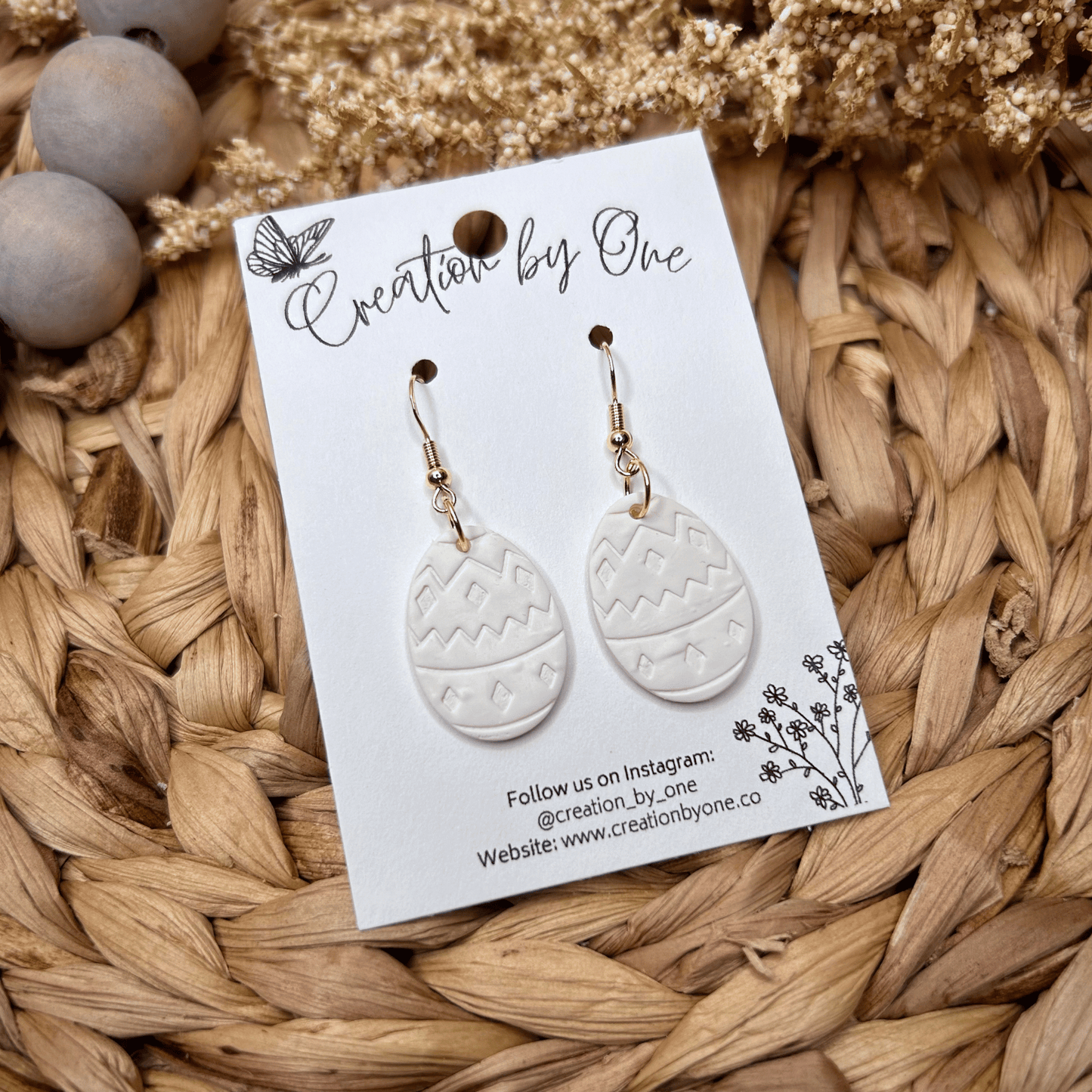 Classic White Easter Egg Polymer Clay Earrings