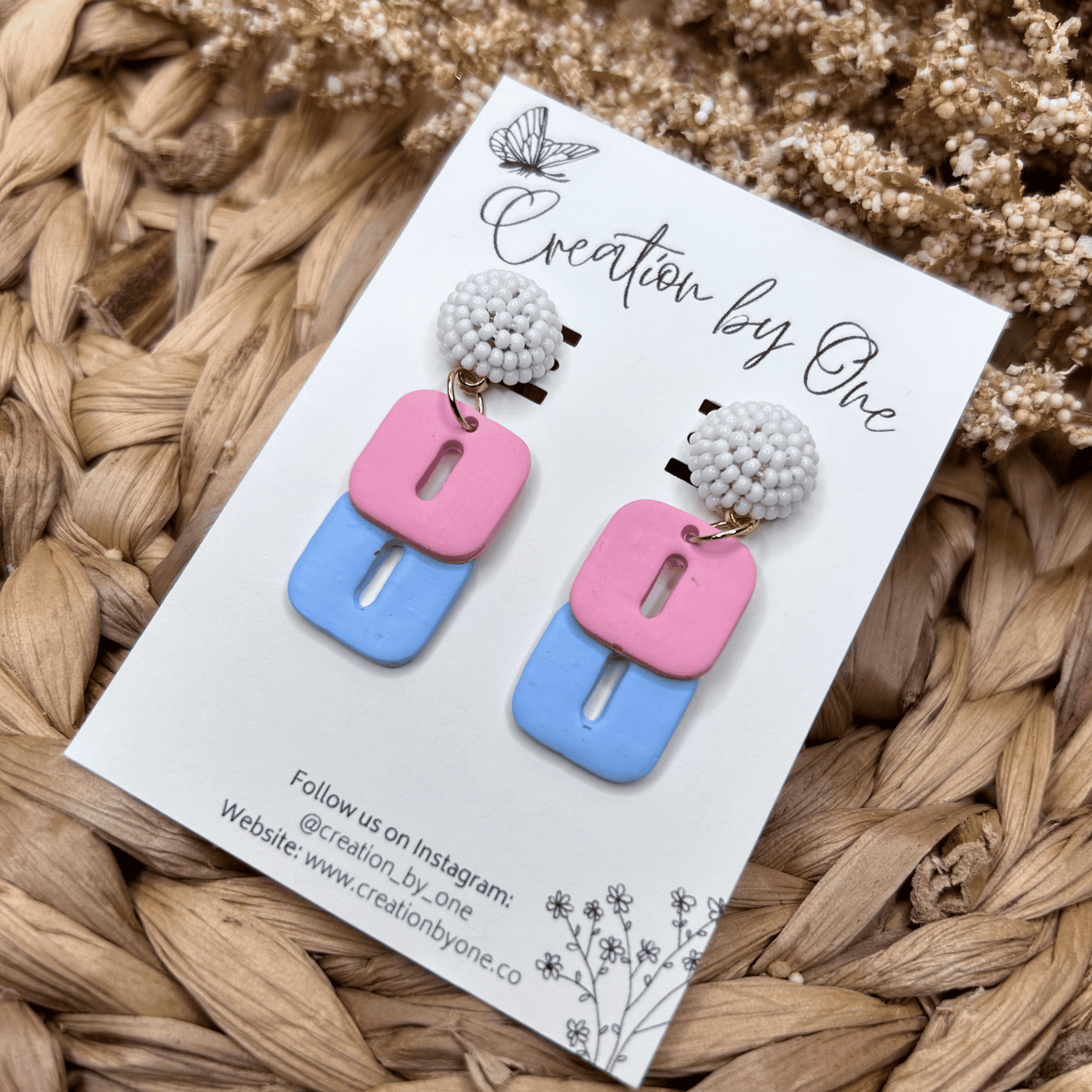 Blue and Pink Polymer Clay Earrings