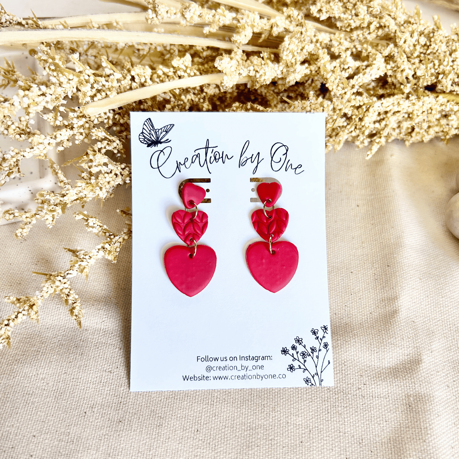 Red Hearts Polymer Clay Earrings 