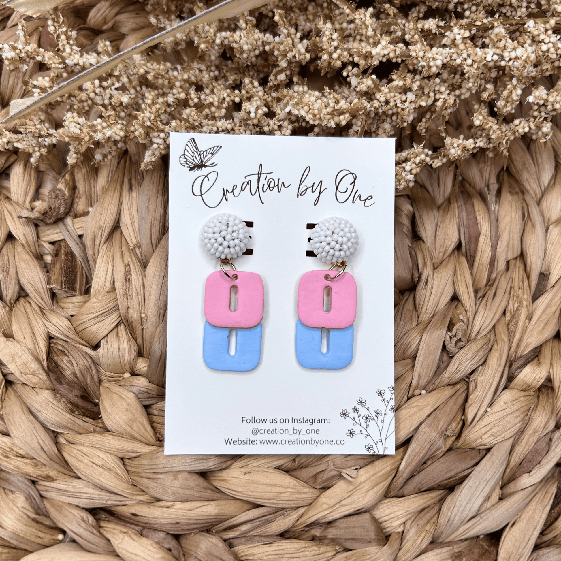 Blue and Pink Polymer Clay Earrings