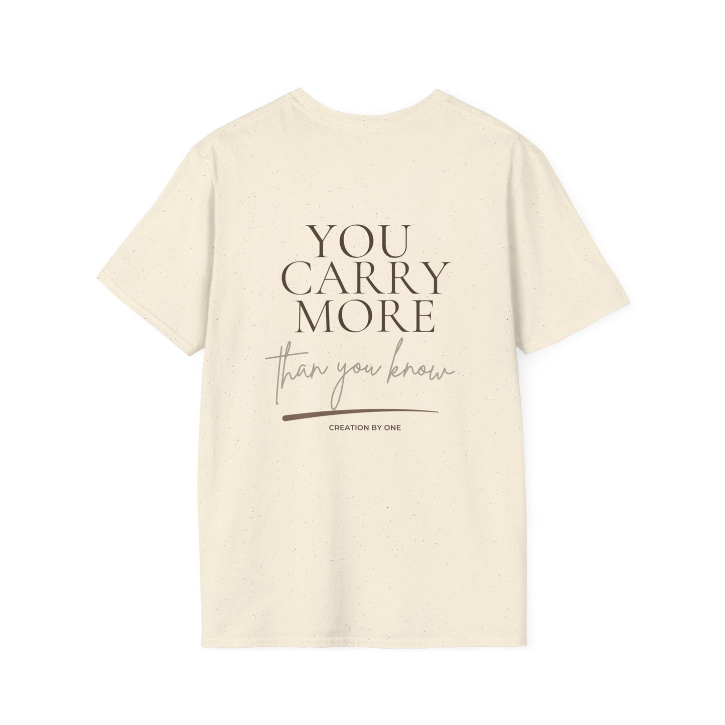 Beige t-shirt with motivational quote on a white background