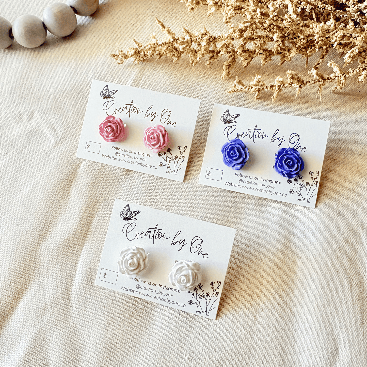 Rose Stud Earrings – Lavender, Blush Pink, or White (Handmade Floral Studs)