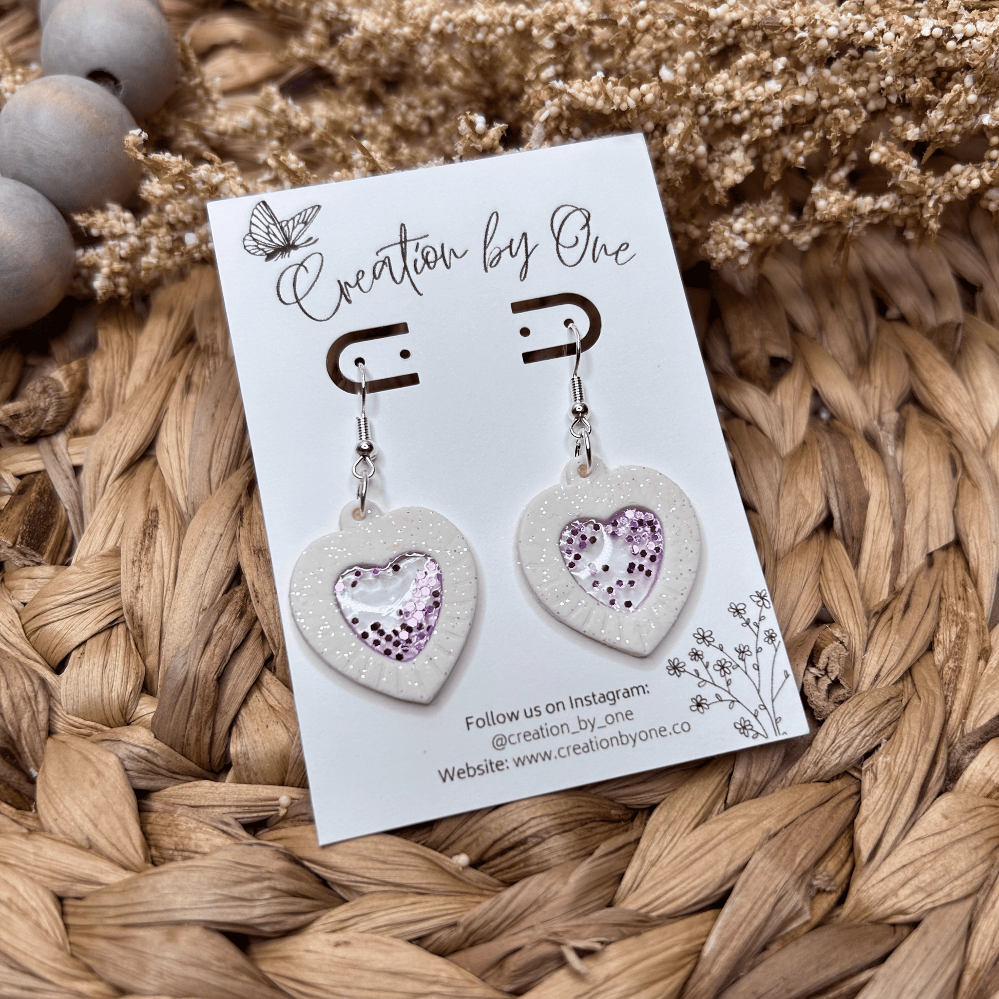 White Transparent Valentine clay heart earrings