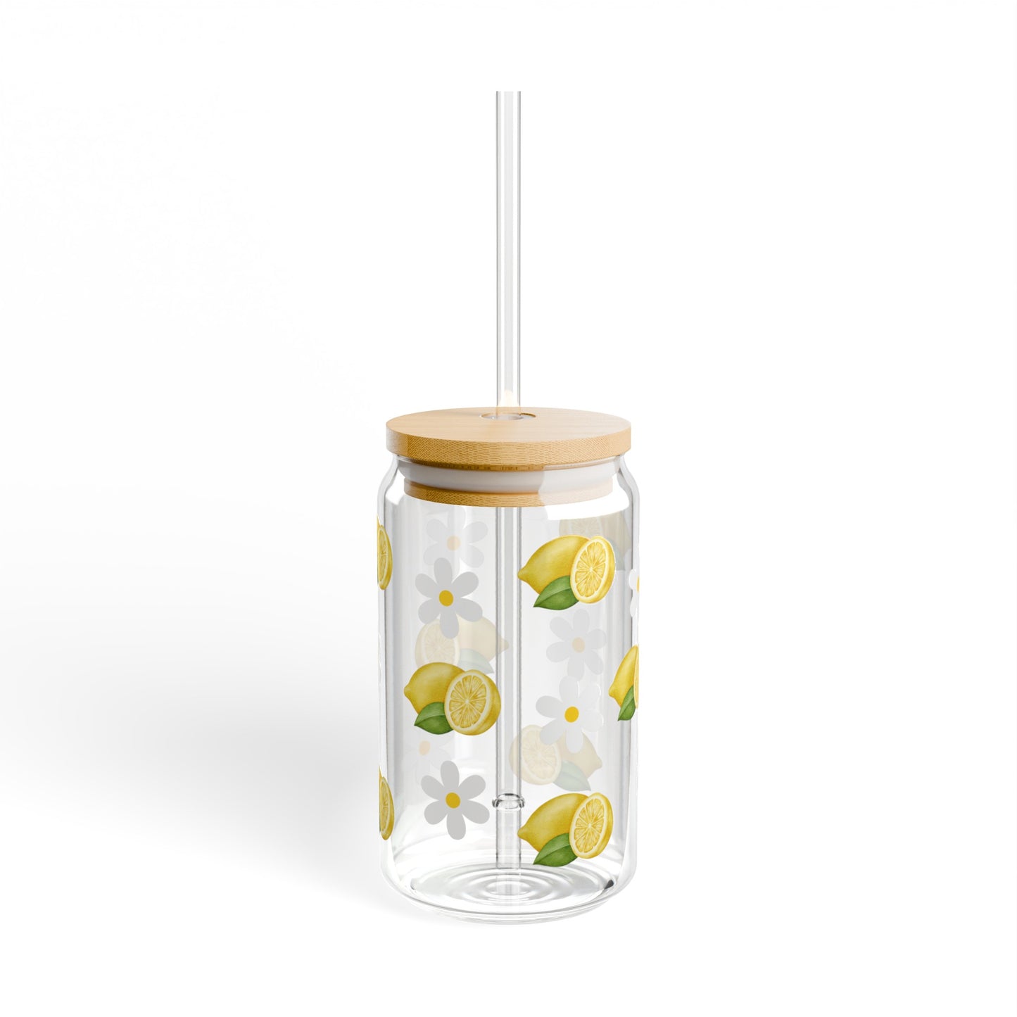 Lemon and Daisies Glass Cup, 16 Ounce Cup