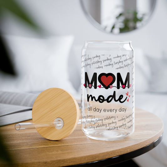 Mom Mode Glass Cup, 16 Ounce Cup